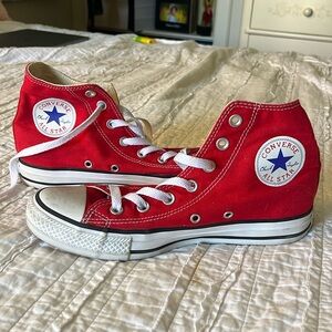 NEVER WORN red high top converse, size 8